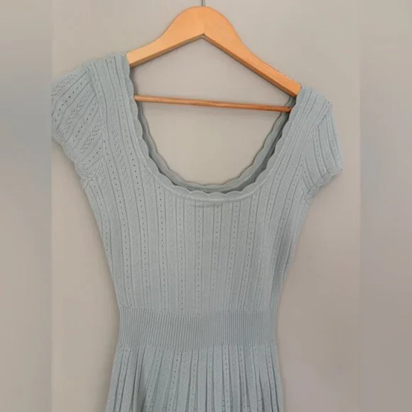 NWT LoveShackFancy Evaluna Stretch Pointelle Mini Dress Eau De Nilsize S